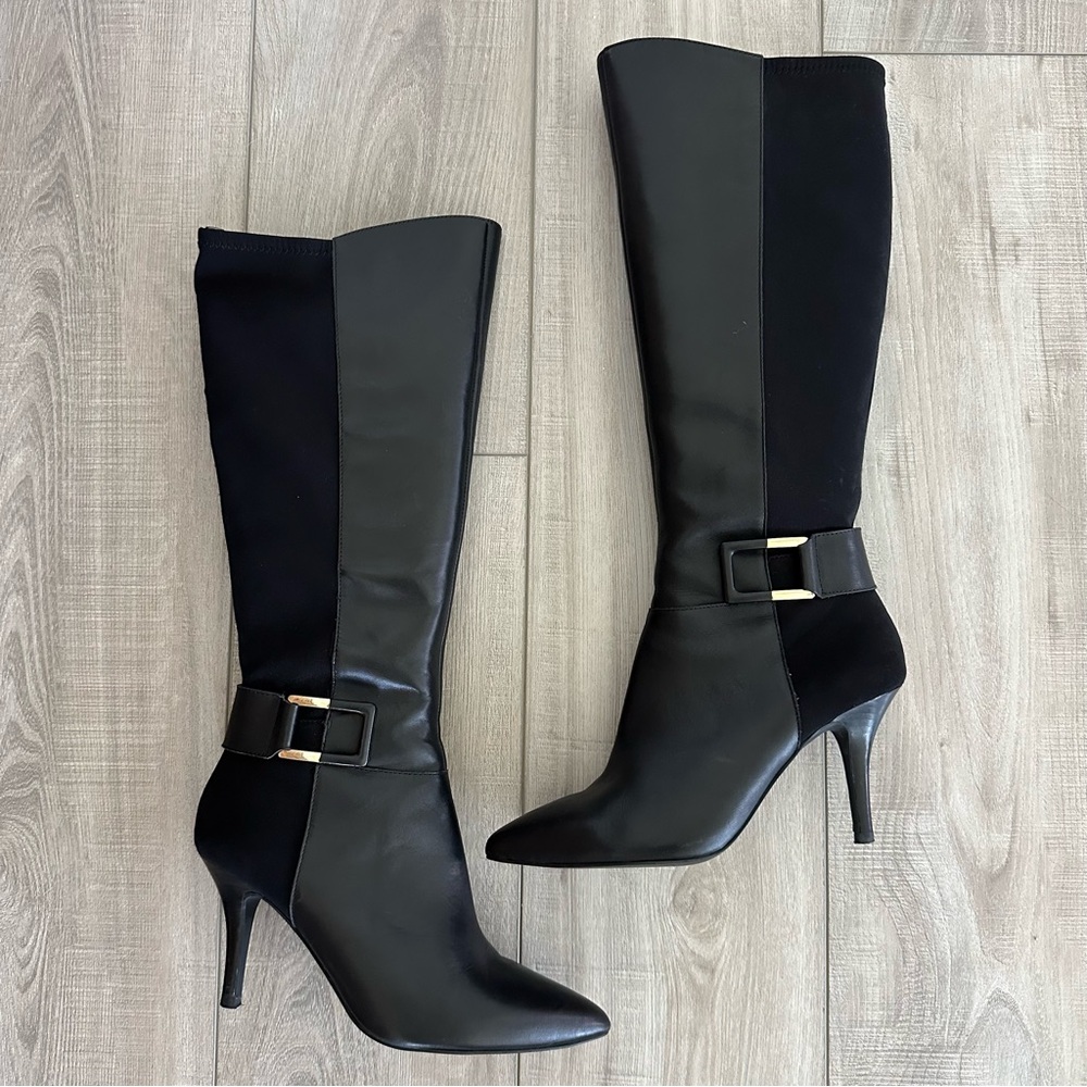 Tahari Kailee Black Heeled Boots with Buckle Detail 7.5